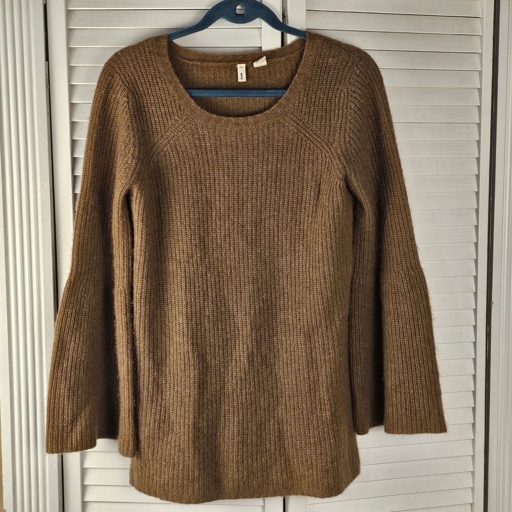 Moth‎ Anthropologie Womens Brown Cashmere Bell Sleeve Pullover Sweater Medium